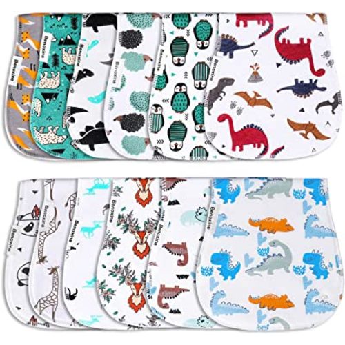 Burp Cloths & Baby Bibs 2-in-1 Large Size 3 Layers Thicken 100% Cotton Super Soft Absorbent for Teething and Drooling Baby Spit Up Burping Rags Set for Boys and Girls Infant Newborn 12 Pack