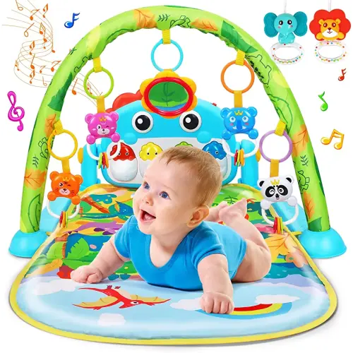 UMIKU Baby Gym Play Mats Baby Toys Tummy Time Mat Musical Activity Center for Newborn Infant Piano Babies Play Mat Music & Light Newborn Infant Gifts for Babies 0-3 6 9 12 Months Dinosaur Style