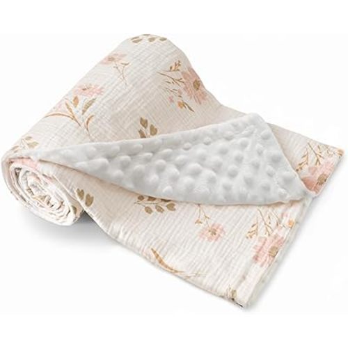 GLLQUEN BABY Blankets for Unisex Newborn Super Soft Nursery Minky Blankets with Muslin Cotton Front and Dotted Fleece Backing, Spring is in The Air, 30 x 40 inches