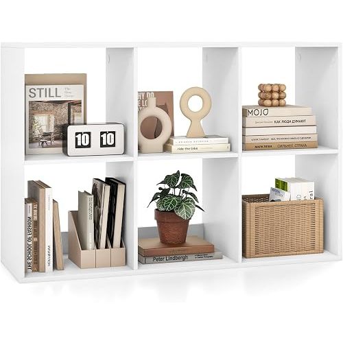 Tangkula 6-Cube Bookcase, 3-Tier Bookshelf with Open Compartments, Freestanding Cube Storage Organizer with Anti-Toppling Kits, Modern Display Shelf for Home Office (White, 6-Cube)