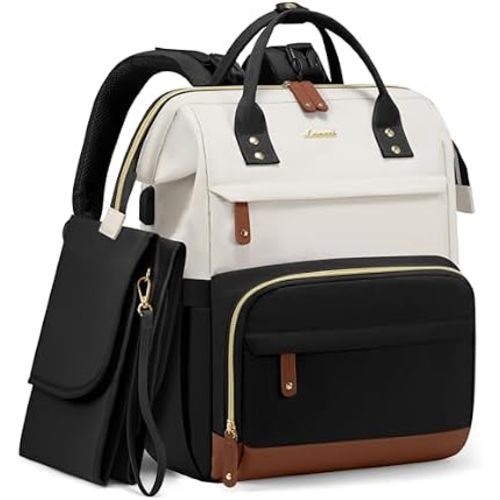 LOVEVOOK Diaper Bag Backpack, Baby Bag with Changing Station, Large Diaper Backpack for Mom Dads, Waterproof Mommy Bag for Boy and Girl, Travel Essential Baby Shower, Black-Beige