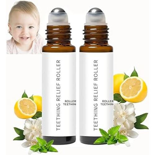 Mamas Teether, Teething Roller All Natural for Babies, Baby Teething Oil Roller, Velaria Natural Relief Roller with Chamomile & Rose Oil,Teething Roller All Natural for Baby (1, 10ML-2PCS)