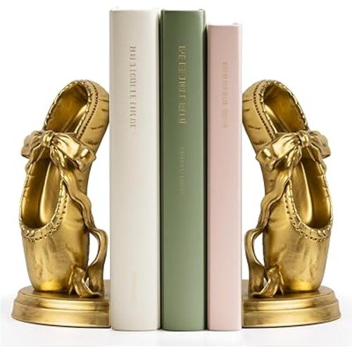 Bookends for Shelves, Heavy Duty Book Ends - Ballet Slipper Decorative Bookends with Anti-Slip Pad for Book Lovers Dancers Heavy Book Holder for Home Office Decor
