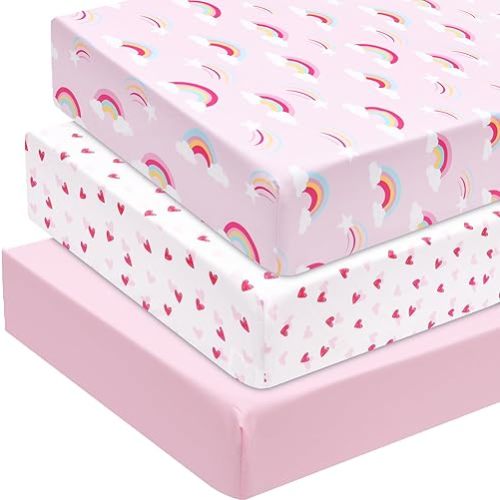 david's kids 3 Pack Fitted Crib Sheets, Ultra Soft Breathable Comfortable Baby Sheet Set for Boys Girls Neutral, 28x52 Inch Fits Standard Crib and Toddler Mattresses, Rainbow