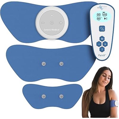 PainX TENS Wireless Tens Unit Muscle Stimulator with EMS - FSA Tens Unit for Back Pain, Knee, Neck and Face with Remote Control, Portable Tens Unit Wireless, Rechargeable Electrode Pad