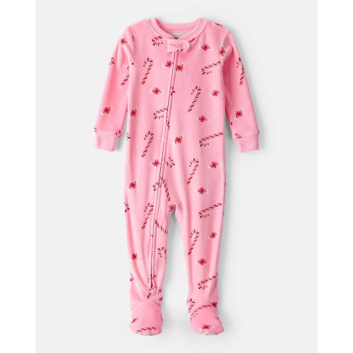 Baby Girl Peppermint Print Velour Long-Sleeve Snug Fit 1-Piece Pajamas - Pink - Carter's | Carter's