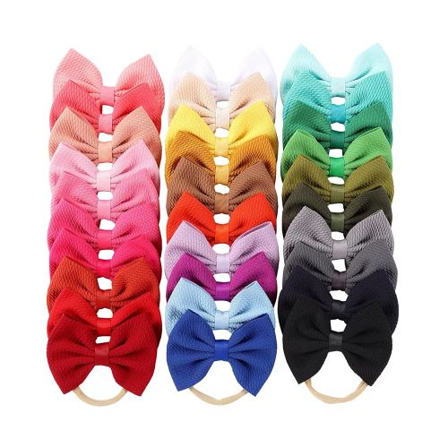 Cinaci 30 Pack Super Stretchy Nylon Hair Bands with Solid Bow Hair Bands Accessories for Baby Girls Infants Toddlers Kids Teens (30 as Shown)