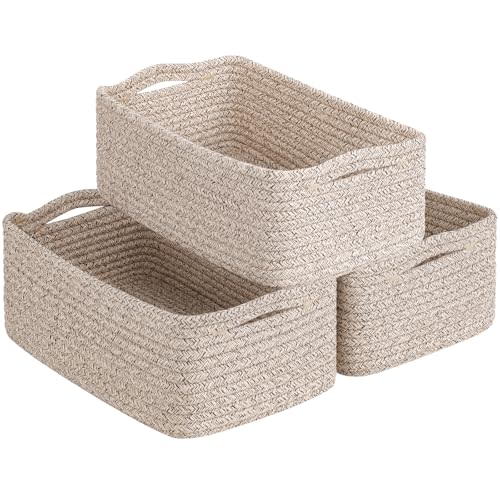 Goodpick Baskets for Organizing, Storage Basket for Shelves, Baskets for Gifts, Woven Bakset 3 Pack for Living Room, 11 x 7 x 4.5 in, White & Brown