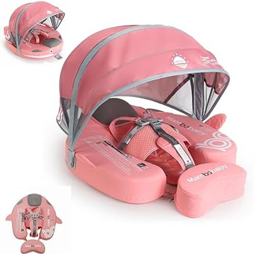 Mambobaby Float with Removable UPF50+ UV Sun Protection Canopy, Infant Pool Float Swimming Float with Tail & Adjustable Safety Seat, Baby Floats for Pool Bathtub