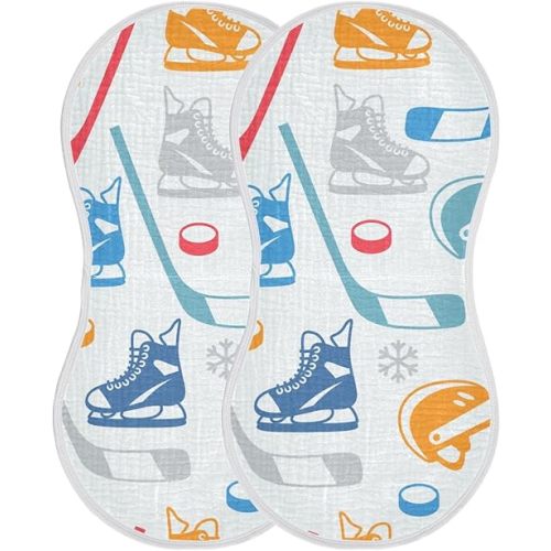 MCHIVER Sports Hockey Burp Cloths for Baby Boy Girl Cotton Burp Rags Absorbent Muslin Milk Spit Up Rags for Baby Unisex Newborn 2PCS