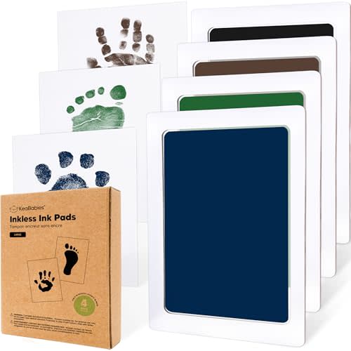 4-Pack Inkless Baby Hand and Footprint Kit - Mess Free Ink Pad for Newborn Keepsake, Dog Nose & Paw Print Kit, Clean Touch Ink Pad for Baby Hand & Footprints, Ideal New Mom Gifts (Midnights,L)
