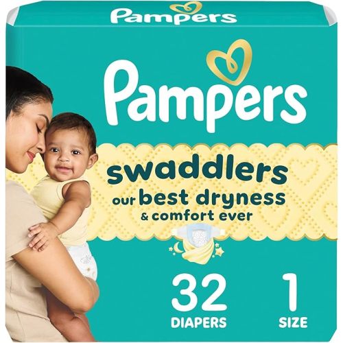 Pampers Swaddlers Diapers, Size 1 (8-14 lbs), 32 Count, Absorbent, Keeps Baby Dry and Comfortable, Skin Safe Disposable Baby Diaper (Packaging May Vary)