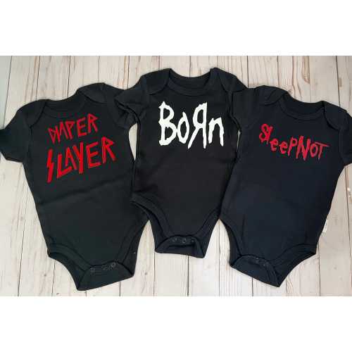 Metal Baby Bundle- 3 Baby Bodysuit Gift Set- Born/ Diaper Slayer/ Sleepnot Bodysuits- Rock Fan Baby Shower Gift- Metal Fan New Baby Gift
