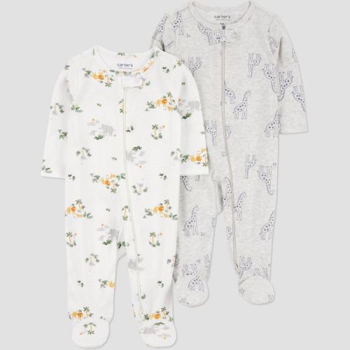 Carter's Just One You®️ Baby Boys' 2pk Giraffes Sleep N' Play - Gray/ivory 3m