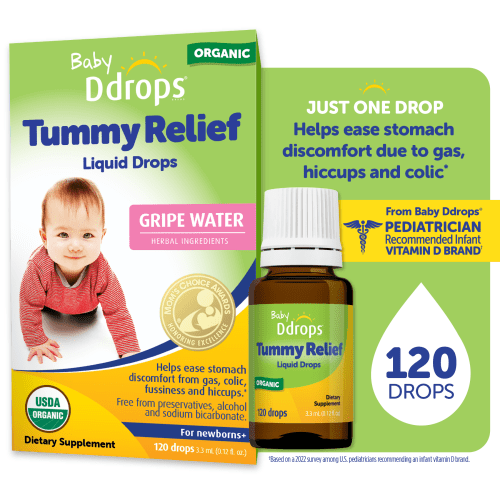 Baby Ddrops Gripe Water for Babies, Liquid Organic Tummy Relief Drops, 0.12 fl oz