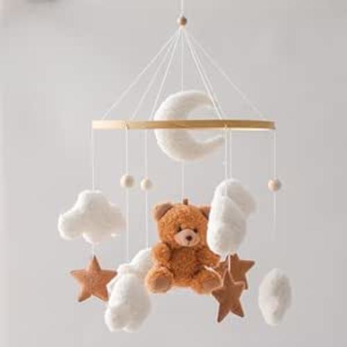 EERKEOD Baby Crib Mobile Bear Nursery Mobile for Boys Girls Teddy Velvet Mobile Nursery Decor for Infant Bedroom Hanging Baby Mobile for Bassinet Newborn Baby Gift（Brown Bear）