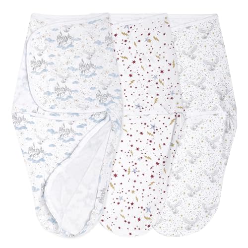 aden + anais Essentials Easy Swaddle Wrap Quick Change with Bottom Zipper, Snug Cotton Knit Baby Wrap Swaddle Blanket for Newborns, TOG 1.0, 3-Pack, Harry Potter, 0-3 Months, Small/Medium