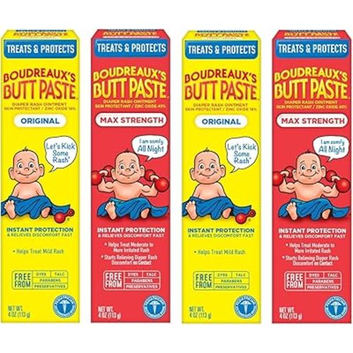 Boudreaux's Butt Paste Diaper Rash Ointment, (Original, & Maximum Strength) (2ea / 4oz) (Variety Pack)