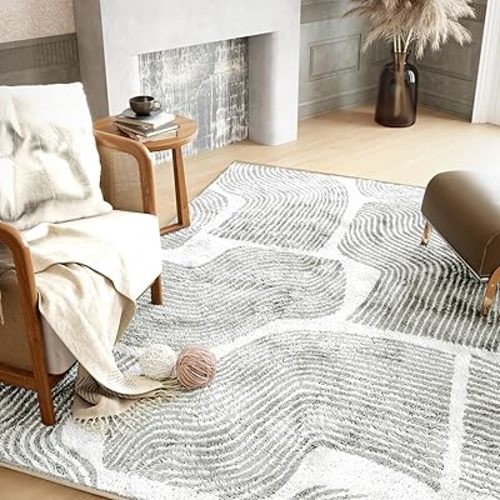 Zen Garden Area Rug - Ultra Soft Area Rug 5x7, Non Slip, Stain Resistant Living Room Rug, Washable Area Rugs for Living Room, Rugs for Bedroom (Gray, 5x7)