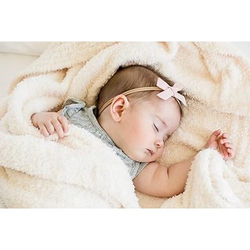 SARANONI Bamboni Luxury Baby Blanket, Breathable & Soft Plush for Infant Boys & Girls (Ivory, Mini 15” x 20”)