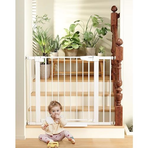 Cumbor 29.7-40.6" Baby Gate for Stairs, Mom's Choice Awards Winner-Dog Gate for Doorways, Pressure Mounted Self Closing Pet Gates for Dogs Indoor, Durable Safety Child Gate with Easy Walk Thru Door