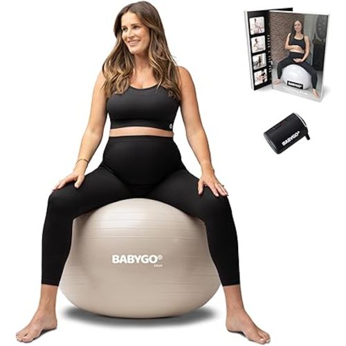 BABYGO Birthing Ball - Pregnancy Yoga Labor & Exercise Ball & Book Set Trimester Targeting, Maternity Physio, Birth & Recovery Plan Included Anti Burst Eco Friendly