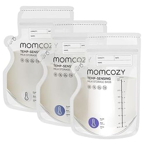 Momcozy Easy Pour Breastmilk Storage Bag, 8Oz, Temp-Sensing Color Change, 120 Count Milk Bag with Self Standing for Breastfeeding, No Leak Presterilized for Freezer, Recyclable & BPA Free