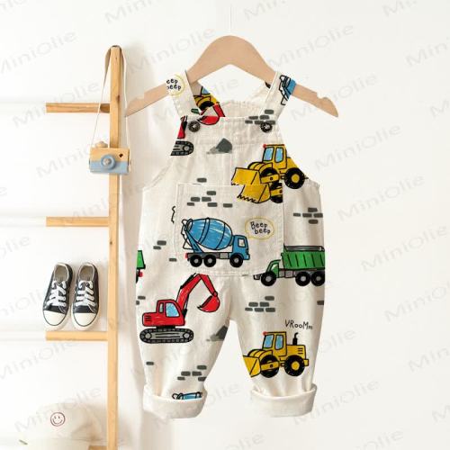 Baby Toddler Excavator Beige Pocket Overalls