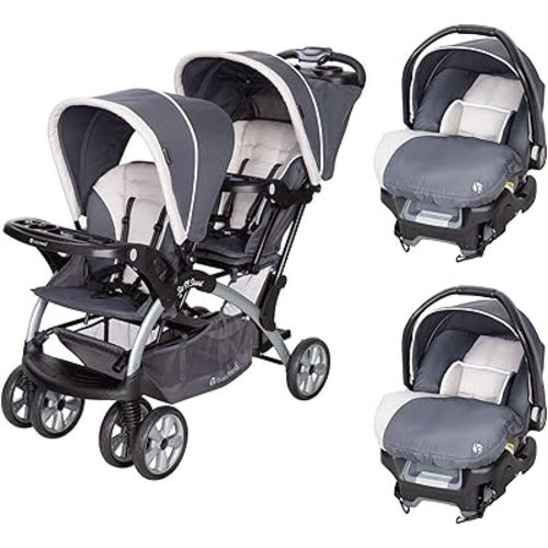 Baby Trend Infant and Toddler Double Stroller & 2 Car Seat Combo, 3 Pc Set, Magnolia