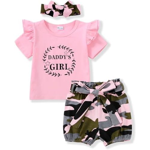 Mikrdoo Baby Girl Clothes Toddler Girl Summer Outfits Shirts Tops Ripped Denim Shorts Set Little Girl Clothes