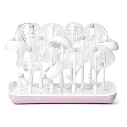 Termichy Baby Bottle Drying Rack, Large Capacity Baby Bottle Rack for Bottles, Dry Rack with Removable Water Tray(Pink)