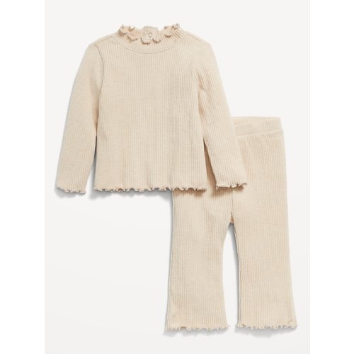Plush Ribbed Long-Sleeve Top and Flare Pants Set for Baby