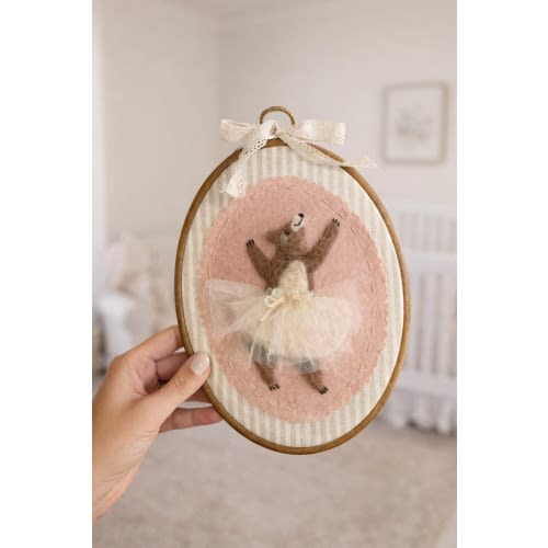 Needle Felt Ballet Bear Nursery Hoop Art | Personalized Heirloom Sign | Whimsical Decor