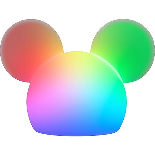 Disney Mickey Mouse Squishy Light, Color Changing, Night Light for Kids, USB Lamp, Battery Operated, Dimmable, Ideal for Bedroom, Playroom, Living Room, and More, 66944