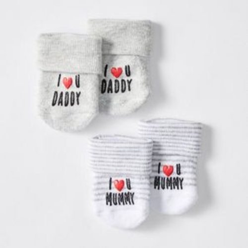 Underworks Baby 2 Pack Newborn Socks - I love Mummy and Daddy | Target Australia
