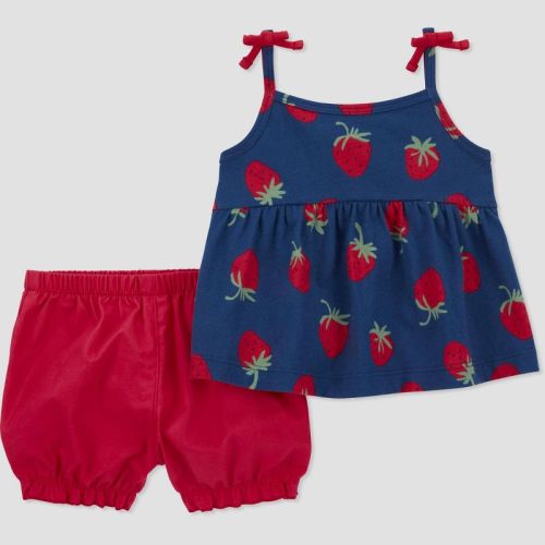 Carter's Just One You® Baby Girls' Strawberry Top & Bottom Set - Navy Blue/Red, Size: 6M