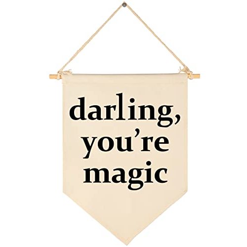 Darling You're Magic - Canvas Hanging Pennant Flag Banner Wall Sign Decor Gift for Nursery Baby Kids Girl Boy Teen Bedroom Playroom Front Door- Birthday Christmas Gift