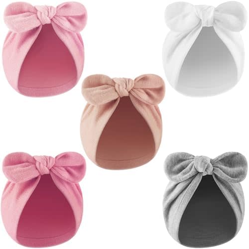 Newborn Baby Girl Hats with Bow Cotton Toddler Infant Beanie Cap Newborn Hospital Hats for Baby Girl Kid 0-12 Months
