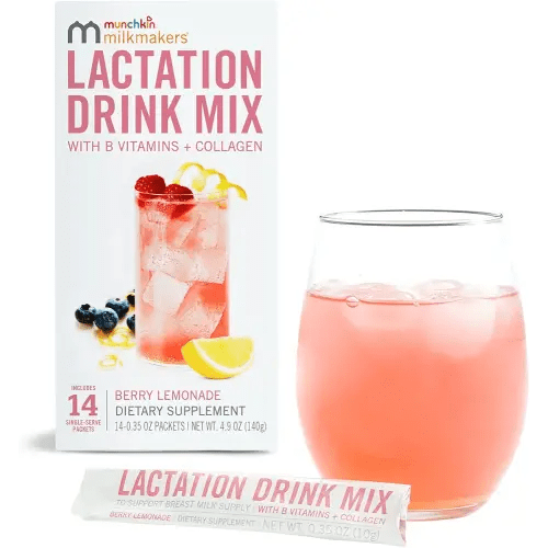 Munchkin® Milkmakers® Lactation Drink Mix Supplement with B Vitamins/Collagen/Fenugreek & Milk Thistle for Breastfeeding Moms, Berry Lemonade, 14 Count