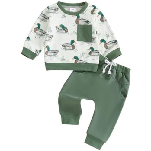 Kaipiclos Toddler Baby Boy Fall Winter Outfits Long Sleeve Duck Print Sweatshirt Tops Pants Boys Clothes 6 12 18 24 Month 3T