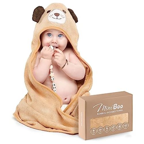 MINIBOO Hooded Baby Towels for Newborn & Toddler - Super Soft Baby Bath Towels with Hood, Highly Absorbent Viscose Made from Bamboo Hooded Towel for Boys, Girls, Newborn Essentials.