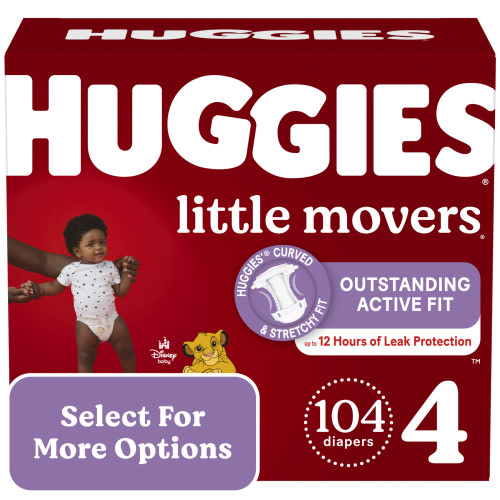 Huggies Little Movers Baby Diapers, Size 4, 104 Ct (Select for More Options)