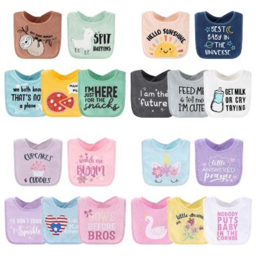 The Peanutshell Baby Girl Terry Bibs, 20 Pack For Feeding, Teething, Or Drooling|hello Sunshine/pastel Girl