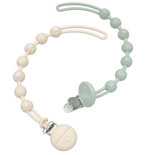 Cuddle Campus Silicone Pacifier Clip Holder with One Piece Design,Soft Flexible Binky Clips with Texture for Baby Boy and Girl Pack of 2 (0-6m)