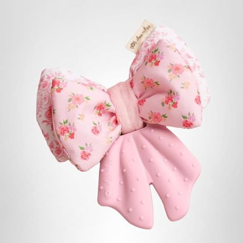 Itzy Ritzy Crinkle Teether Toy – Bow Teething Toy Includes Silicone, Velour & Crinkle Material – Features Multiple Textures for Teething Relief – Designed for Ages 3 Months and Up (Bows)
