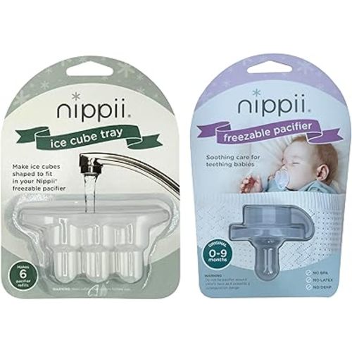 Original Freezable Teether Pacifier & Ice Cube Tray - Silicone Pacifier for Baby Teething Relief - Ice Cube Trays for Freezer, Fits Nippii Teething Pacifier - BPA Free & Easy to Clean - Bundle