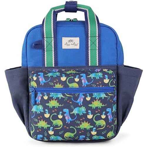 Itzy Ritzy Toddler Backpack - Daycare Bag - Features Adjustable Shoulder Straps, 2 Side Pockets & Spacious Interior with Wipeable Fabric Lining & Name Label, Dinosaur Backpack