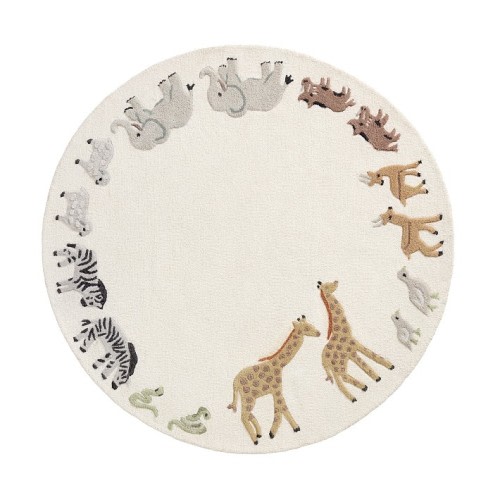 Safari Animals Wool Round Rug