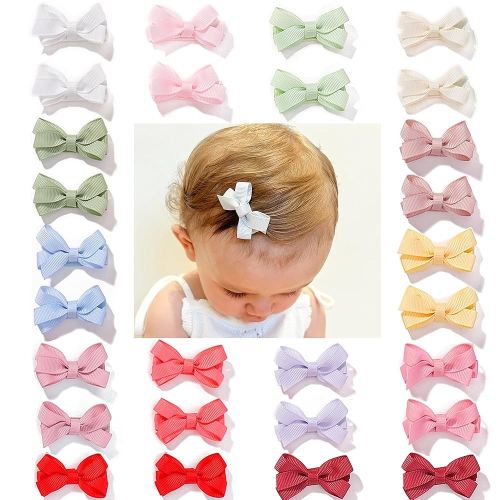 28 Pack 2'' Mini Bow Snap Clips,Baby Girls Grosgrain Ribbon Bows Tiny Hair Clips Fine Hair for Girls Infants Toddlers