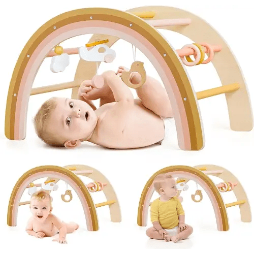 Tiny Land Baby Play Gym, Wooden Play Gym for Baby 0-5 Months, Wooden Baby Play Gym, Wood Play Gym, Wooden Baby Toys, Neutral Color